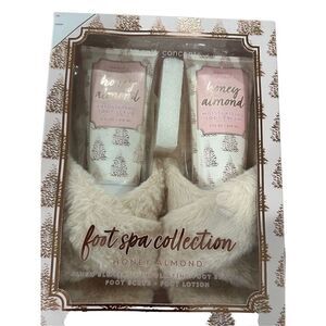 Honey Almond Foot Spa Collection Gift Set Foot Lotion & Scrub, Slippers, and Spo
